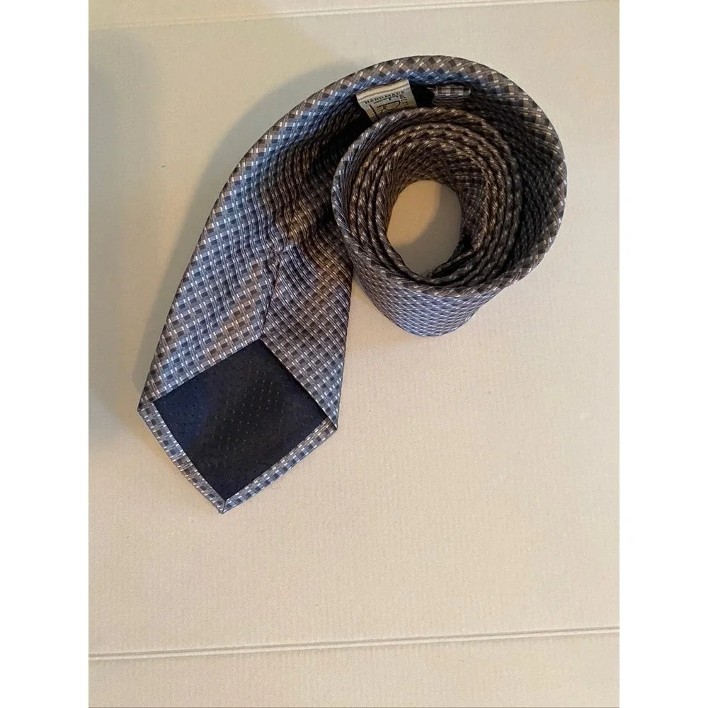 Umberto Frasi Mens Tie Grey Brown Black Micro Check Handmade Polyester Necktie